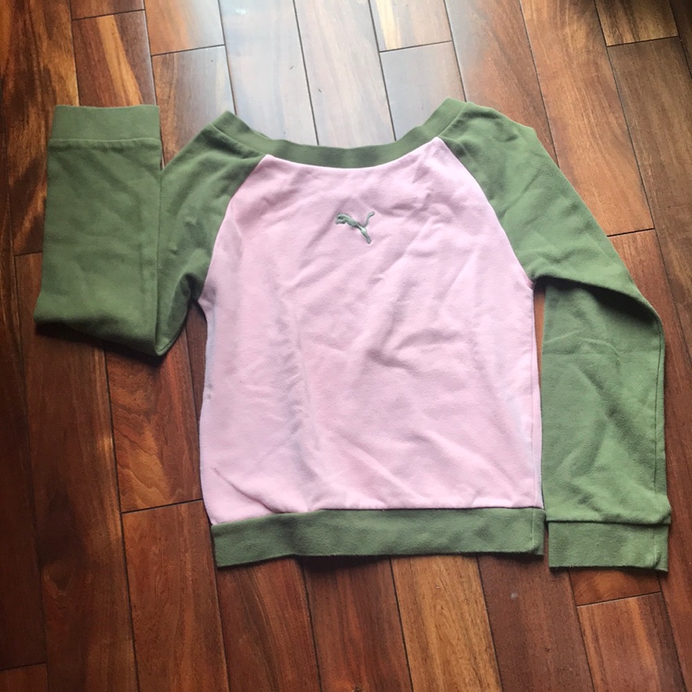 Puma Pink and Olive Green Raglan Sweatshirt